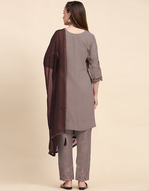 Traditional Party Wear Pakistani Salwar Suit Brown Faux Georgette Pant Straight Side View