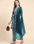 Traditional Party Wear Pakistani Salwar Suit Sky Faux Georgette Pant Straight Close-up View