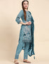 Traditional Party Wear Pakistani Salwar Suit Sky Faux Georgette Pant Straight Back View