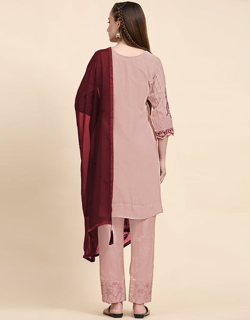 Traditional Party Wear Pakistani Salwar Suit Beige Faux Georgette Pant Straight Side View