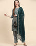 Traditional Party Wear Pakistani Salwar Suit Green Faux Georgette Pant Straight Close-up View