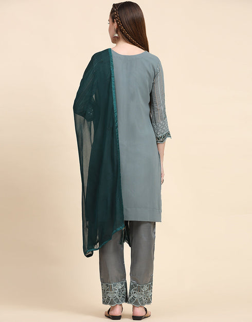 Traditional Party Wear Pakistani Salwar Suit Green Faux Georgette Pant Straight Side View