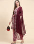 Traditional Party Wear Pakistani Salwar Suit Purple Faux Georgette Pant Straight Close-up View