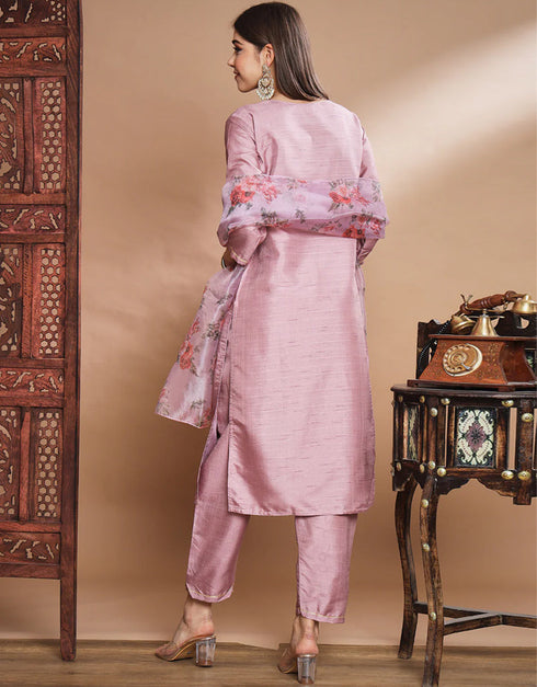 Designer Party Wear Silk Blend Readymade Suit Pink Silk Blend Pant Straight Side View