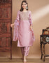 Designer Party Wear Silk Blend Readymade Suit Pink Silk Blend Pant Straight Front View