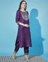 Designer Party Wear Silk Blend Readymade Suit Purple Silk Blend Pant Straight Back View