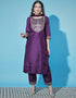 Designer Party Wear Silk Blend Readymade Suit Purple Silk Blend Pant Straight Front View