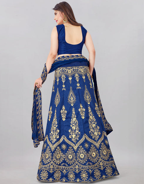 Designer Party Wear Silk Blend Lehenga Choli Collection Royal Blue Silk Blend Lehenga Choli Close-up View