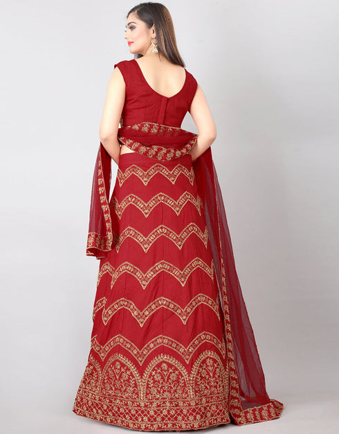 Designer Party Wear Silk Blend Lehenga Choli Collection Red Silk Blend Lehenga Choli Close-up View