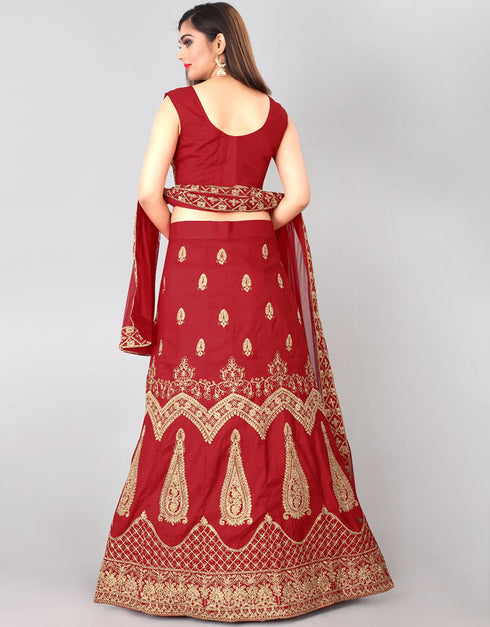 Designer Party Wear Silk Blend Lehenga Choli Collection Red Silk Blend Lehenga Choli Close-up View