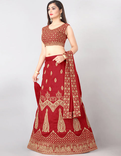 Designer Party Wear Silk Blend Lehenga Choli Collection Red Silk Blend Lehenga Choli Back View