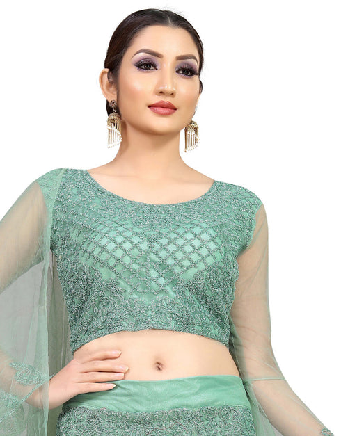 Designer Party Wear Nylon Net Lehenga Choli Collection Sea Green Nylon Net Lehenga Choli Front View