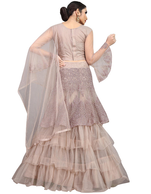 Designer Party Wear Nylon Net Lehenga Choli Collection Dusty Pink Nylon Net Lehenga Choli Close-up View