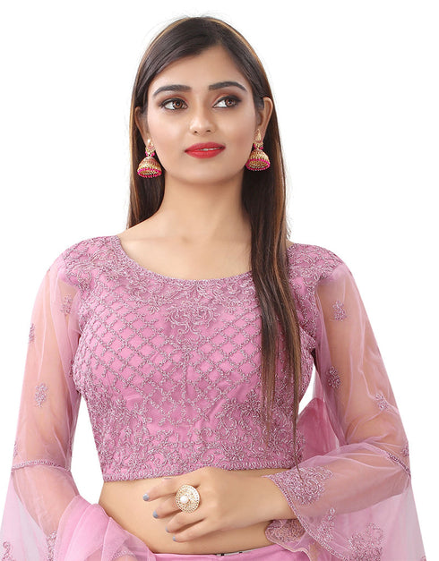 Designer Party Wear Nylon Net Lehenga Choli Collection Pink Nylon Net Lehenga Choli Front View