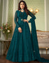 Designer Party Wear Heavy Anarakali Suit Collection Teal Blue Real Georgette Pant Anarkali Front View