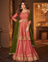 Heavy Designer Festive Wear Lehenga Suit Peach Real Georgette Lehenga Suit Close-up View