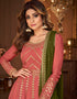 Heavy Designer Festive Wear Lehenga Suit Peach Real Georgette Lehenga Suit Front View