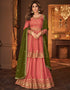 Heavy Designer Festive Wear Lehenga Suit Peach Real Georgette Lehenga Suit Front View