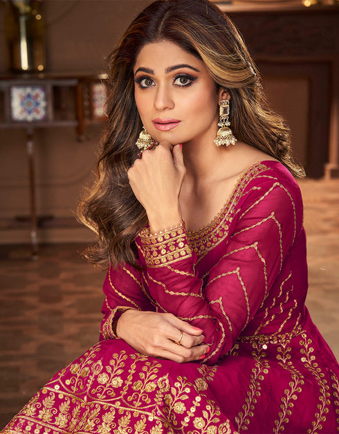 Heavy Designer Festive Wear Lehenga Suit Pink Real Georgette Lehenga Suit Close-up View