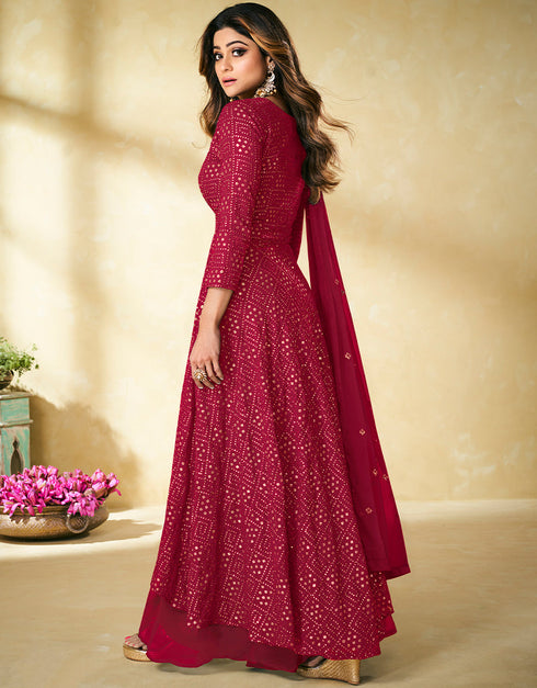 Designer Party Wear Heavy Salwar Suit Collection Pink Real Georgette Palazzo Suit Close-up View
