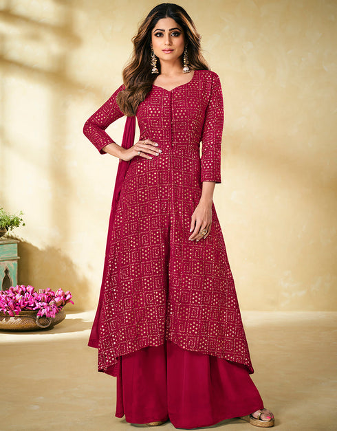 Designer Party Wear Heavy Salwar Suit Collection Pink Real Georgette Palazzo Suit Front View