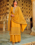 Designer Party Wear Heavy Salwar Suit Collection Mustard Faux Georgette Palazzo Straight Front View