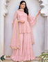 Designer Party Wear Heavy Salwar Suit Collection Baby Pink Viscose Georgette Sharara Suit Front View