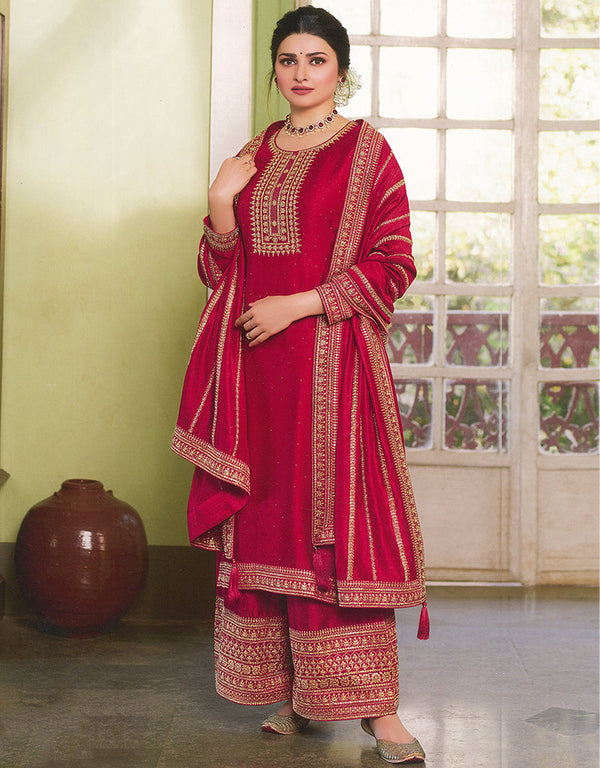 Designer Party Wear Heavy Salwar Suit Collection Pink Silk Georgette Palazzo Straight Front View