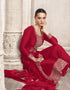 Designer Party Wear Heavy Salwar Suit Collection Red Heavy Dola Silk Palazzo Straight Close-up View