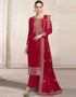 Designer Party Wear Heavy Salwar Suit Collection Red Heavy Dola Silk Palazzo Straight Front View