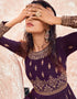 Designer Party Wear Heavy Salwar Suit Collection Purple Georgette Palazzo Dress Close-up View