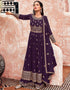 Designer Party Wear Heavy Salwar Suit Collection Purple Georgette Palazzo Dress Front View