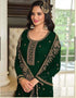 Designer Party Wear Heavy Salwar Suit Collection Green Faux Georgette Sharara Straight Close-up View