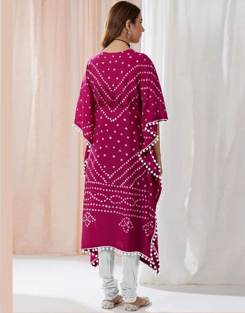 Designer Party Wear Readymade Muslin Kaftan Style Dress Dark Pink Muslin Pant Dress Close-up View