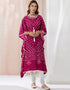 Designer Party Wear Readymade Muslin Kaftan Style Dress Dark Pink Muslin Pant Dress Front View