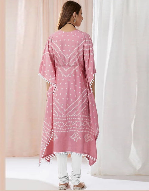 Designer Party Wear Readymade Muslin Kaftan Style Dress Pink Muslin Pant Dress Close-up View