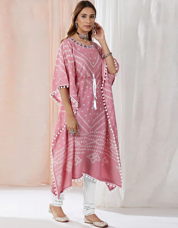 Designer Party Wear Readymade Muslin Kaftan Style Dress Pink Muslin Pant Dress Front View