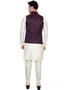 Designer Mens'S Wear Readymade Kurta Paijama With Jacket Collection Cream Kurta Art Silk Pant Back View