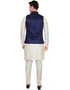 Designer Mens'S Wear Readymade Kurta Paijama With Jacket Collection Cream Kurta Art Silk Pant Back View