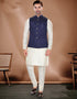 Designer Mens'S Wear Readymade Kurta Paijama With Jacket Collection Cream Kurta Art Silk Pant Front View