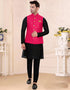 Designer Mens'S Wear Readymade Kurta Paijama With Jacket Collection Black Kurta Art Silk Pant Front View