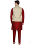 Designer Mens'S Wear Readymade Kurta Paijama With Jacket Collection Maroon Kurta Art Silk Pant Back View