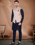 Designer Mens'S Wear Readymade Kurta Paijama With Jacket Collection Navy Blue Kurta Art Silk Pant Front View