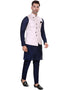 Designer Mens'S Wear Readymade Kurta Paijama With Jacket Collection Navy Blue Kurta Art Silk Pant Close-up View