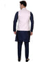 Designer Mens'S Wear Readymade Kurta Paijama With Jacket Collection Navy Blue Kurta Art Silk Pant Back View
