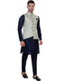 Designer Mens'S Wear Readymade Kurta Paijama With Jacket Collection Navy Blue Kurta Art Silk Pant Close-up View
