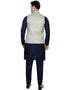 Designer Mens'S Wear Readymade Kurta Paijama With Jacket Collection Navy Blue Kurta Art Silk Pant Back View