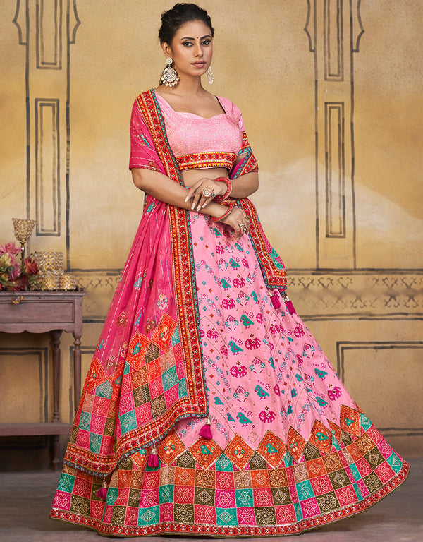 Traditional Party Wear Viscose Silk Lehenga Choli Collection Pink Viscose Silk Lehenga Choli Front View