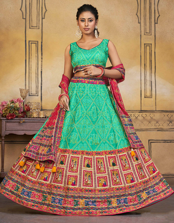 Traditional Party Wear Viscose Silk Lehenga Choli Collection Green Viscose Silk Lehenga Choli Front View