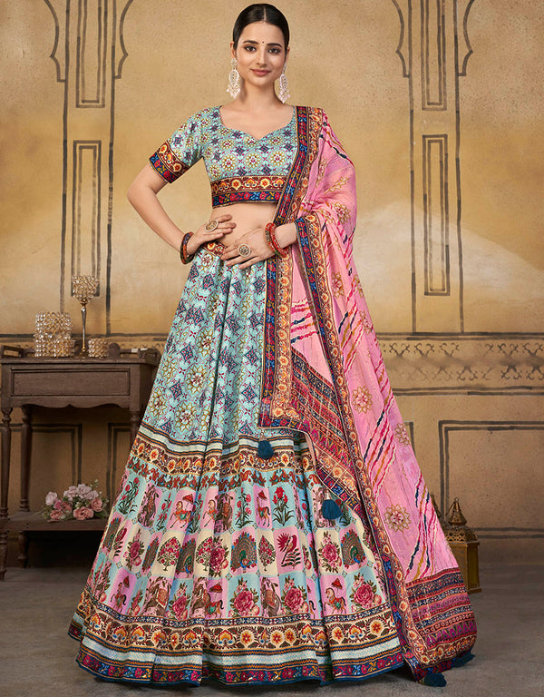Traditional Party Wear Viscose Silk Lehenga Choli Collection Multi Viscose Silk Lehenga Choli Front View